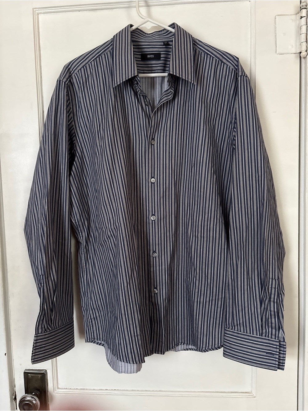 BOSS Men's Blue Stripe Dress Shirt - size 43 / 17